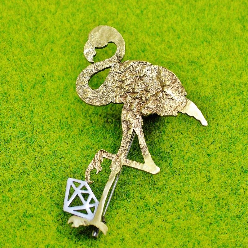 Flamingo brooch [adamant] - 胸针 - 其他金属 橘色