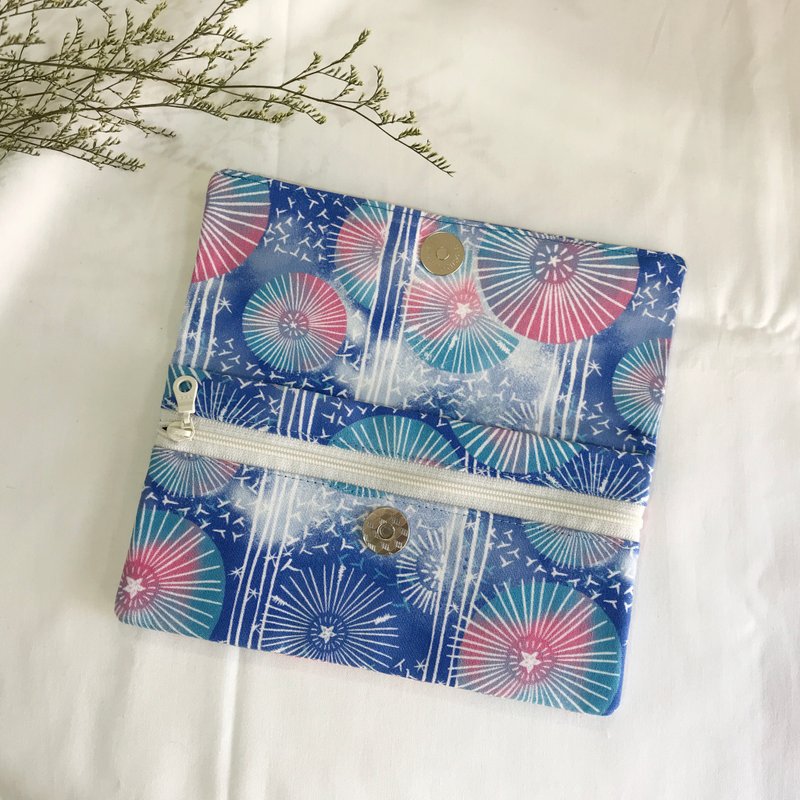 纸伞花漾/蓝-布制长夹  皮夹 零钱包  礼物 红包袋 - 皮夹/钱包 - 棉．麻 蓝色