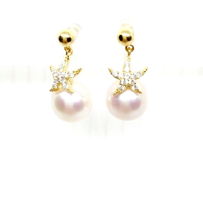 灵动星星淡水珍珠纯银耳夹 - 耳环/耳夹 - 珍珠 