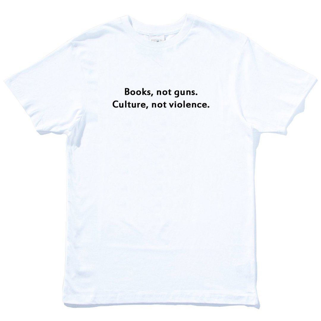 Books Not Guns Culture Not Violence 短袖T恤 白色 春装文字 - 男装上衣/T 恤 - 棉 白色