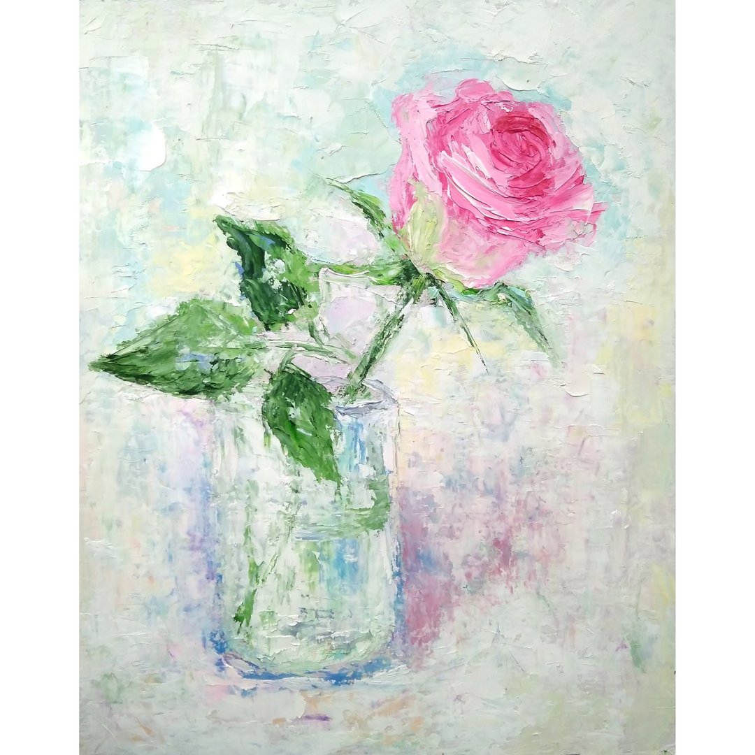 玫瑰花束原创油画、花卉墙艺术、花卉图片。油画, 油画原 - 海报/装饰画/版画 - 其他材质 多色