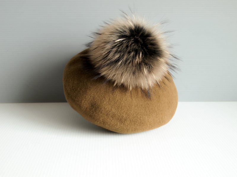 Beret Pompon Set Wool Fluffy Knit Hat Unisex Women's Men's - 帽子 - 羊毛 多色
