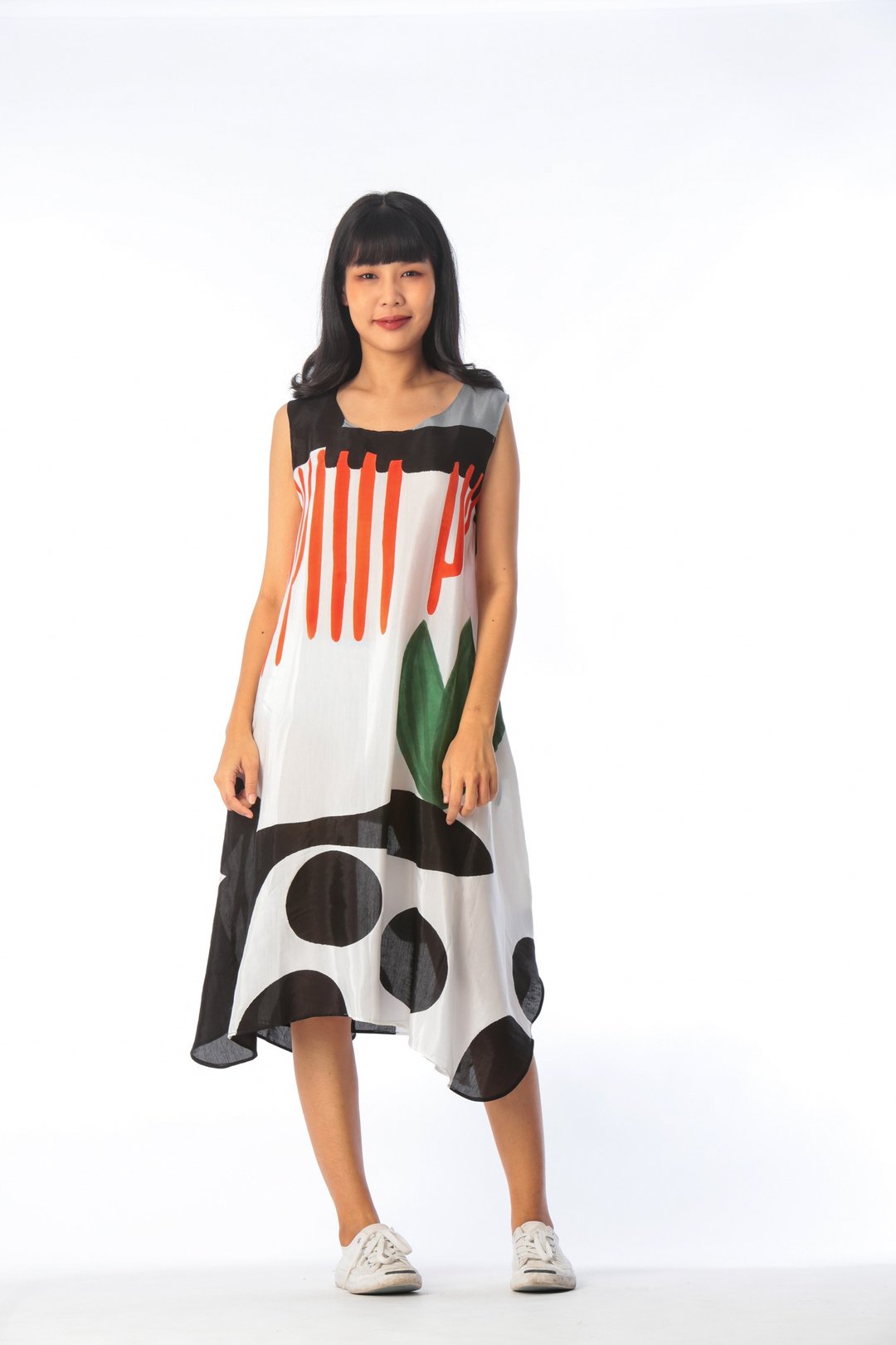 Dress Hand Paint Soft Cotton Silk for Yoga Vacation Holidays - 洋装/连衣裙 - 棉 白色