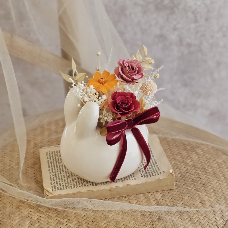 兔兔永生玫瑰桌花  红粉色 现货 快速出货 - 干燥花/捧花 - 植物．花 红色