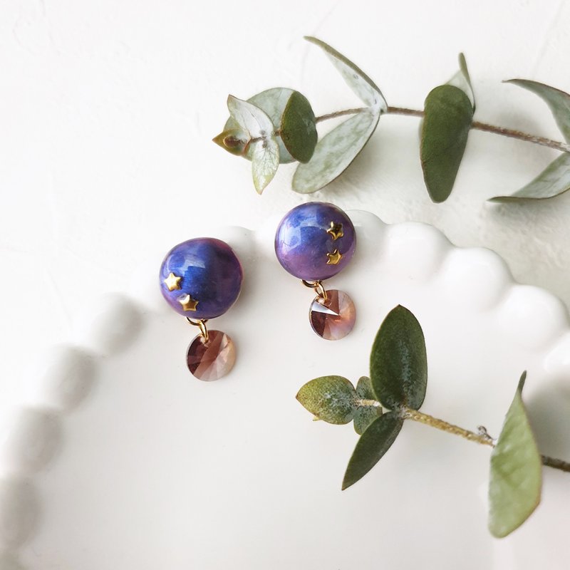 繁星  x 不痛U型耳夹  不锈钢耳针。 日本树脂 - 耳环/耳夹 - 其他材质 蓝色