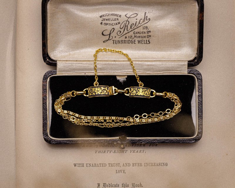 西班牙古董 大马士革24K金属镶嵌工艺 花草图腾改制四股手链 - 手链/手环 - 24k 金 金色