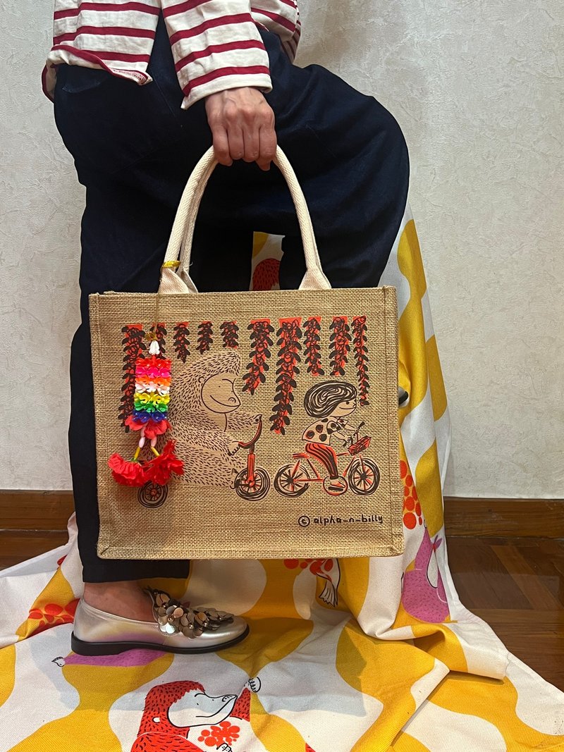 香港原创 Alpha and Billy 黄麻袋 包泰国挂件 - 手提包/手提袋 - 棉．麻 