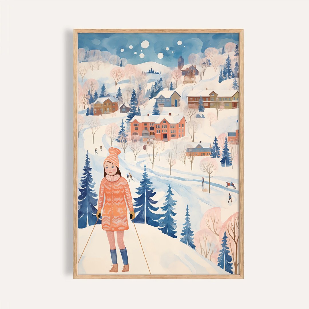 雪地漫步女孩 Snowy Village Winter Girl / 冬季挂画 海报 - 海报/装饰画/版画 - 纸 
