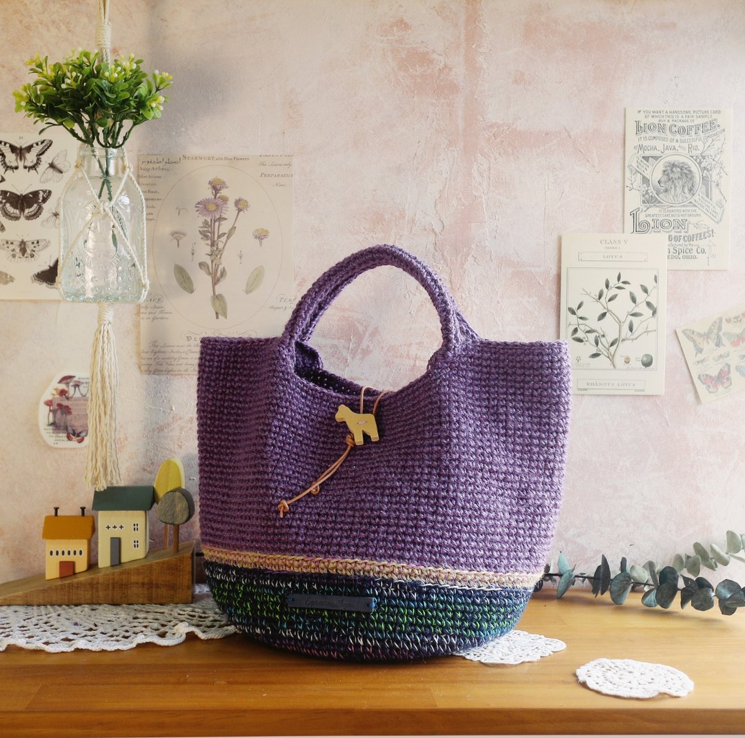 【完售】Handmade手工编织/黄麻绳编织袋/购物袋/手提袋/麻绳包 - 手提包/手提袋 - 棉．麻 紫色