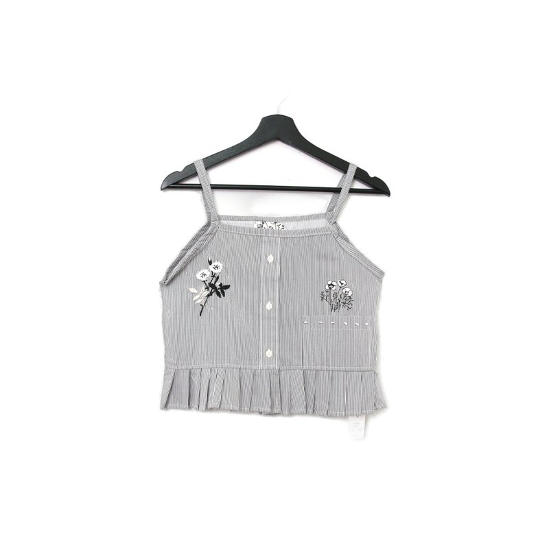 Back to Green-再制刺绣背心 黑白条纹 水钻  sv-20/vintage vest - 女装背心 - 棉．麻 