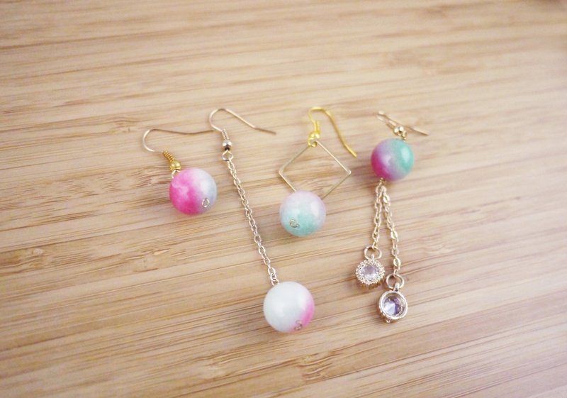 【玉髓】气质玉珠 混搭 手工耳环 - 耳环/耳夹 - 水晶 多色