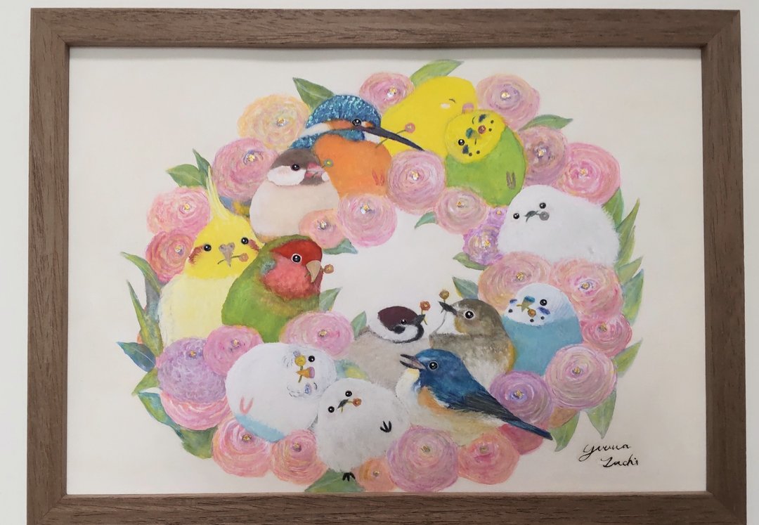 木框手绘原画【花鸟圈】 - 海报/装饰画/版画 - 纸 粉红色