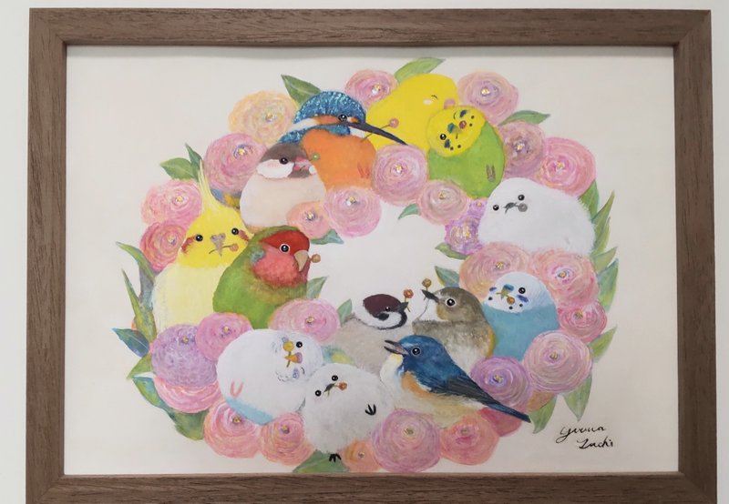 木制画框原作【花圈鹦鹉】 - 海报/装饰画/版画 - 纸 粉红色