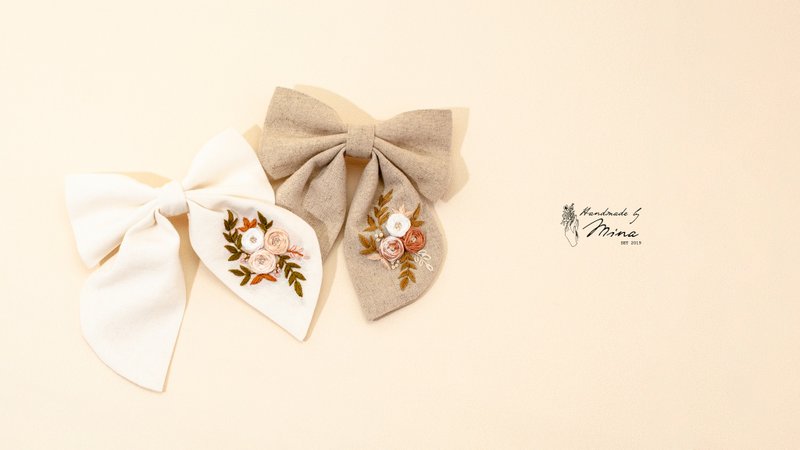 Handmade by Mina【法式手工刺绣发夹】典雅玫瑰藤蔓手工刺绣发夹 - 发饰 - 棉．麻 