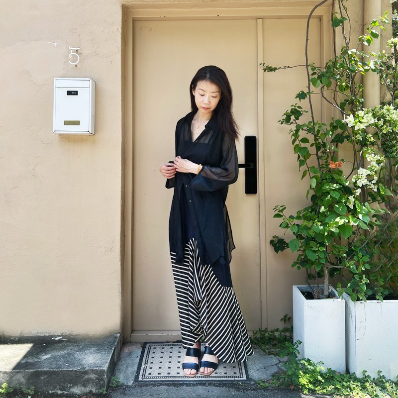 黑薄棉侧边压褶衬衫 - 女装衬衫 - 聚酯纤维 白色