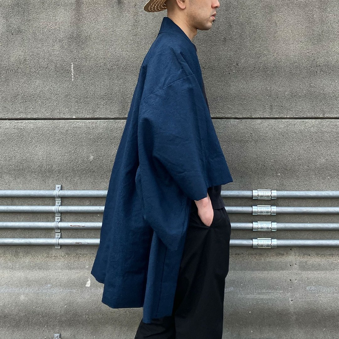 昭和复古蓝混合男士羽织和服日本复古日式现代搭配 - 男装外套 - 其他材质 蓝色