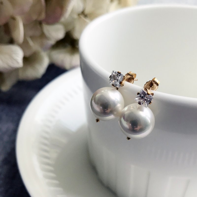 EARRINGS  / 14kgf & Shell Pearl / DollPr04 - 耳环/耳夹 - 其他金属 白色