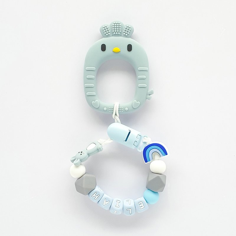 eliah 彩虹 兔子 珊瑚蓝小鸡固齿器 / 定制化奶嘴链 - 玩具/玩偶 - 其他材质 多色
