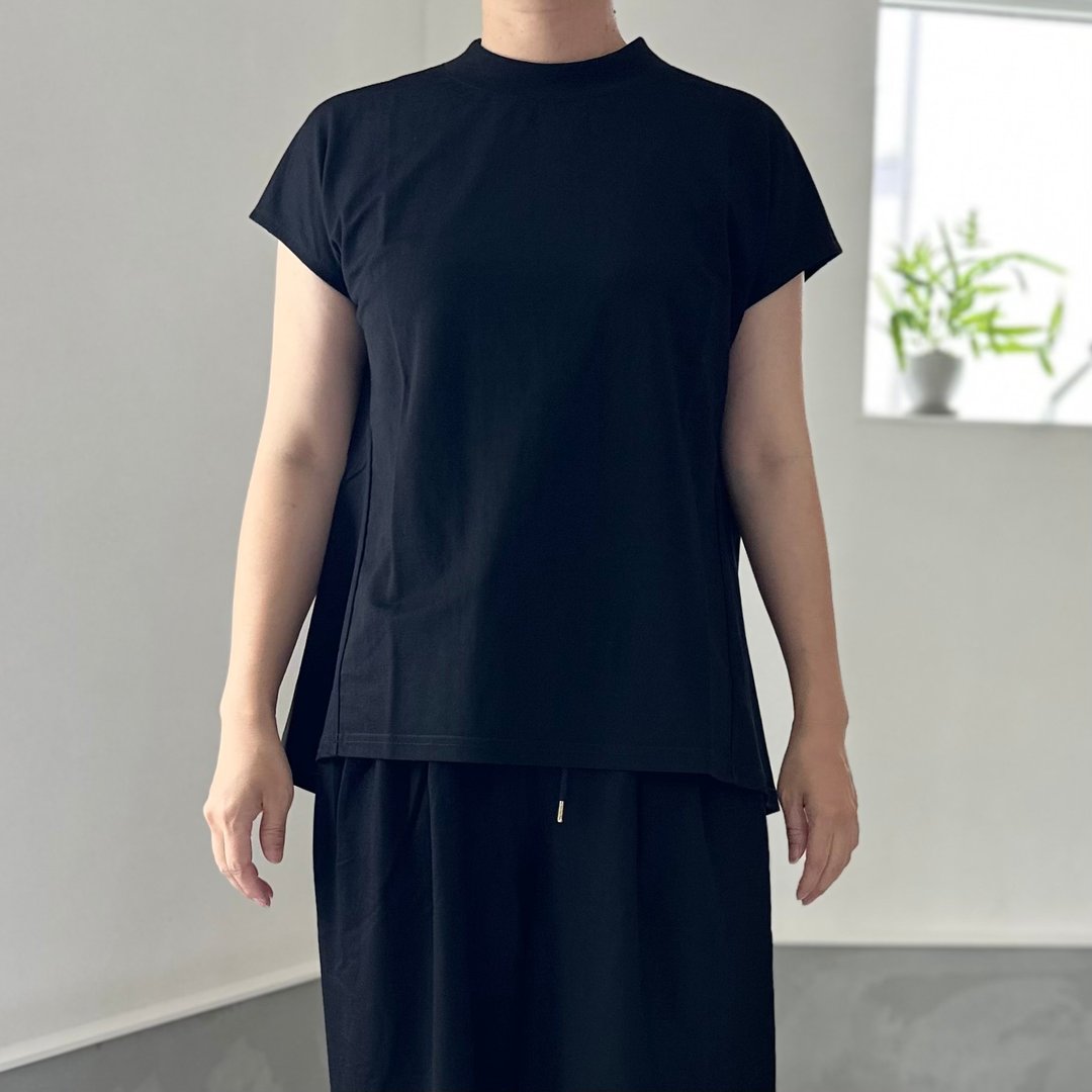 【接触凉感】法式袖口 斜裁线拼接套头衫 2色选【黑色】2025新款 - 女装 T 恤 - 尼龙 黑色