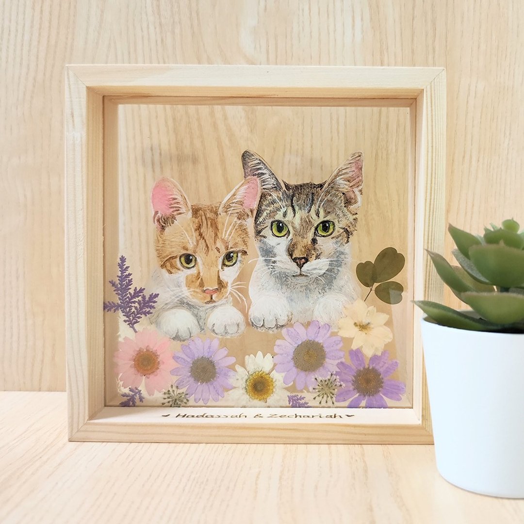手绘猫咪の花花世界|定制化.细压克力干花画框|情人节.生日礼物 - 画框/相框 - 塑料 