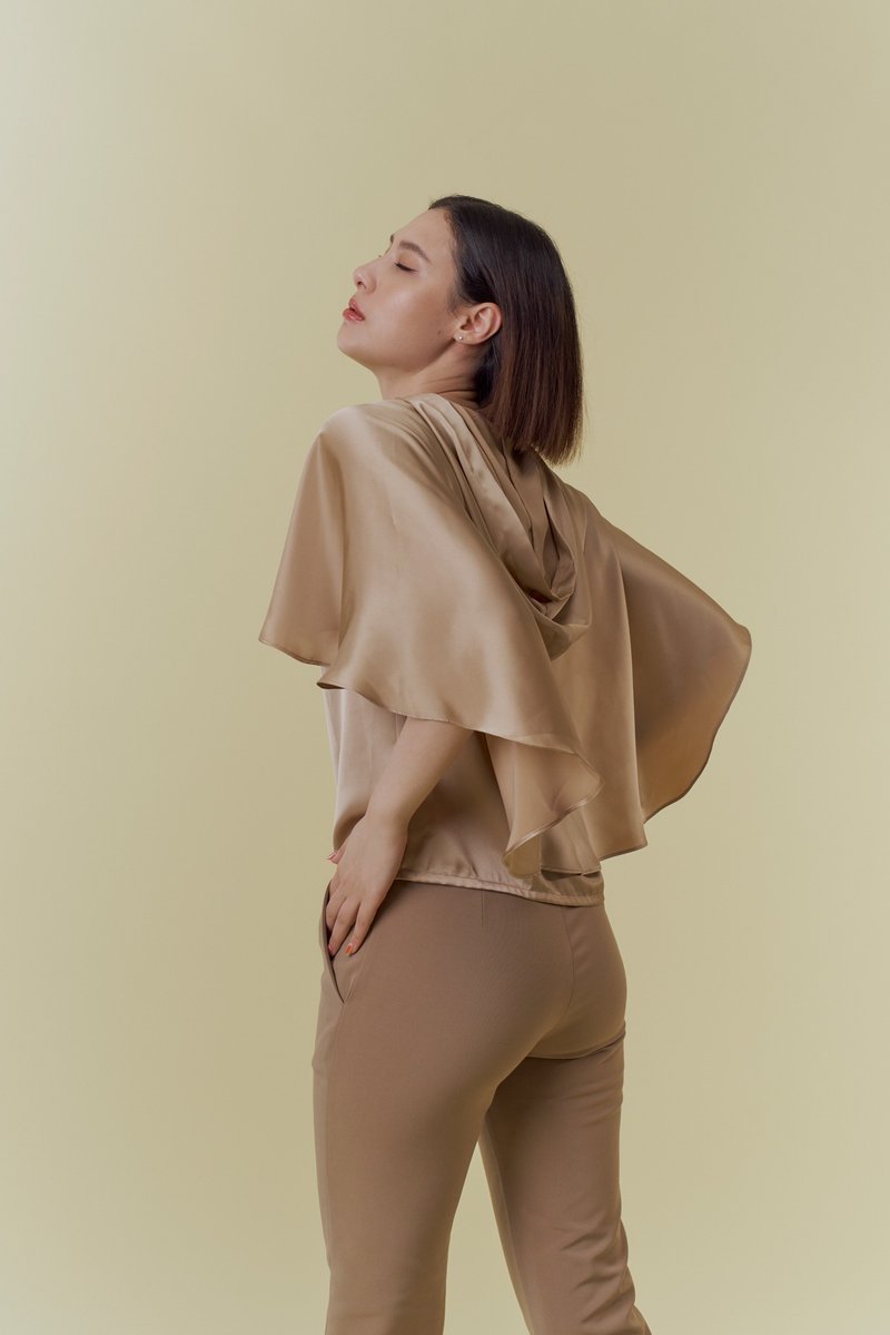 缎面卡其色帽T - 女装 T 恤 - 聚酯纤维 白色