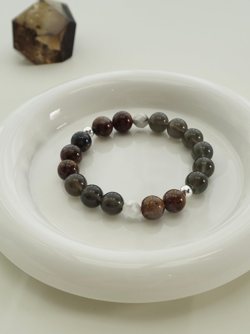 风静时分/彼得石 黑月光石 白松石/水晶手链 男款 - 手链/手环 - 水晶 灰色