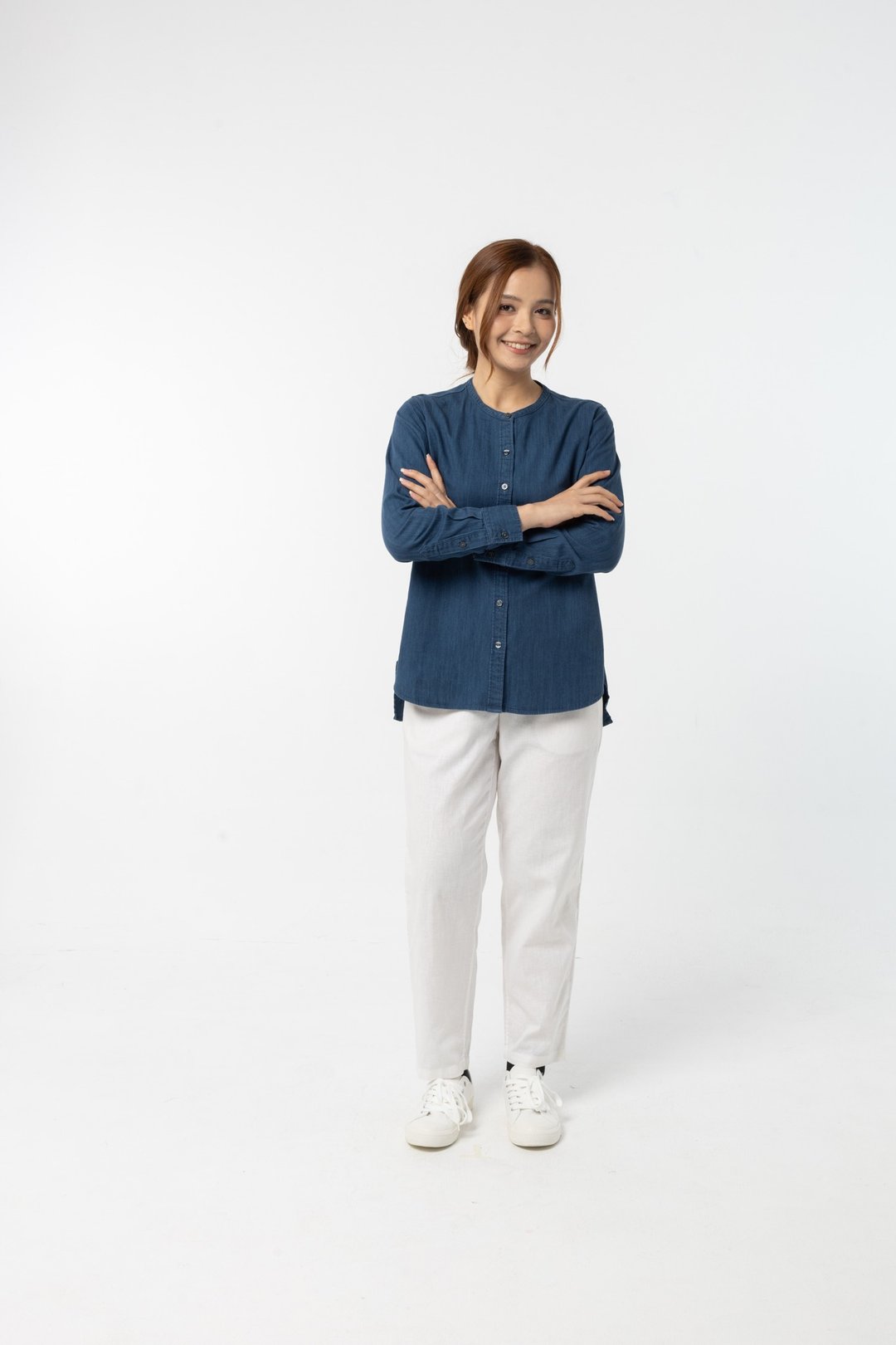 Mandarin Collar Shirt : Long Sleeve (Indigo Blue ,靛蓝色) 长袖衬衫 - 男装衬衫 - 棉 蓝色