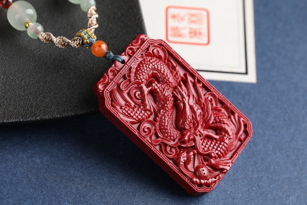 天然原矿朱砂精品紫金砂双面龙牌吊坠  朱砂含量高达95以上 - 项链 - 宝石 