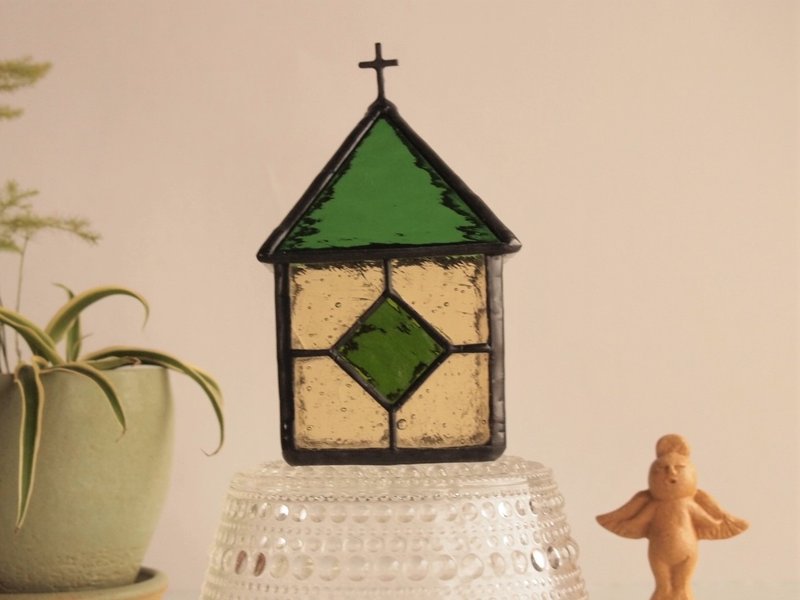 [To the church Ⅱ <Green>] candle holder · stained glass - 灯具/灯饰 - 玻璃 绿色
