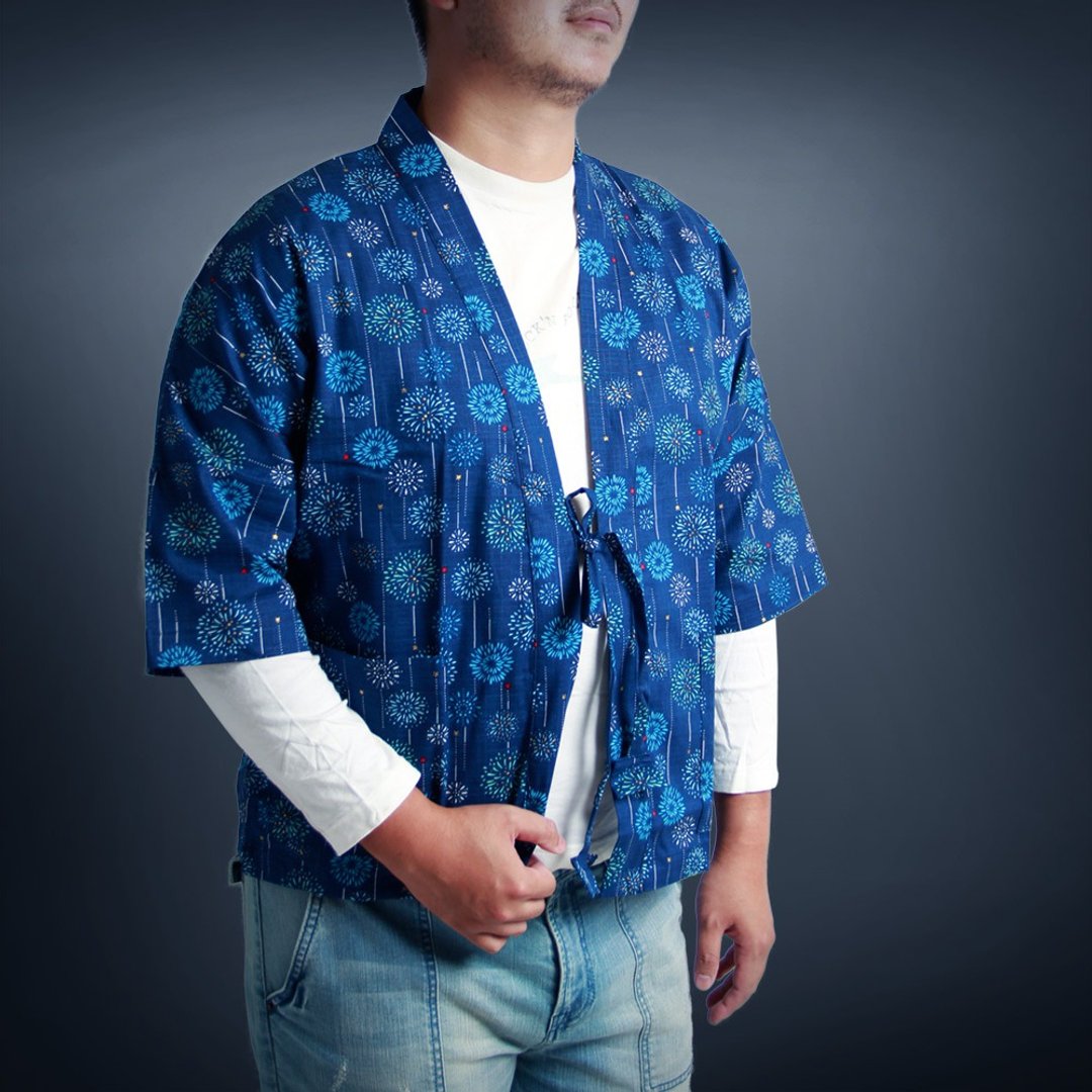 日式外套-日风烟火(蓝) - 男装外套 - 棉 蓝色