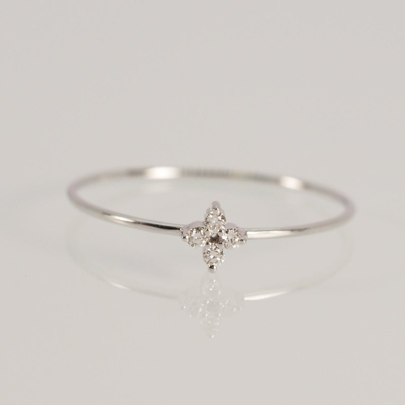 18K金四叶草超薄钻石戒指 Clover Ultrathin Diamond Ring - 戒指 - 贵金属 