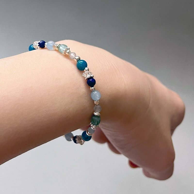 磷灰石青金石海蓝宝925纯银手链 - 手链/手环 - 宝石 蓝色