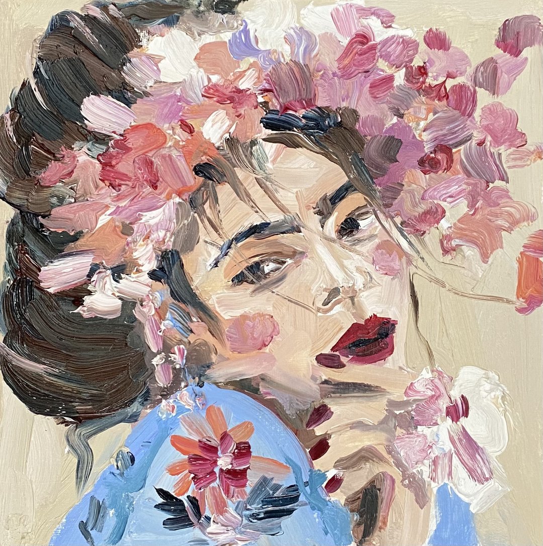 Sakura blooming Oil painting Japanese women Woman portrait Fauvism Hanging art - 墙贴/壁贴 - 其他材质 粉红色
