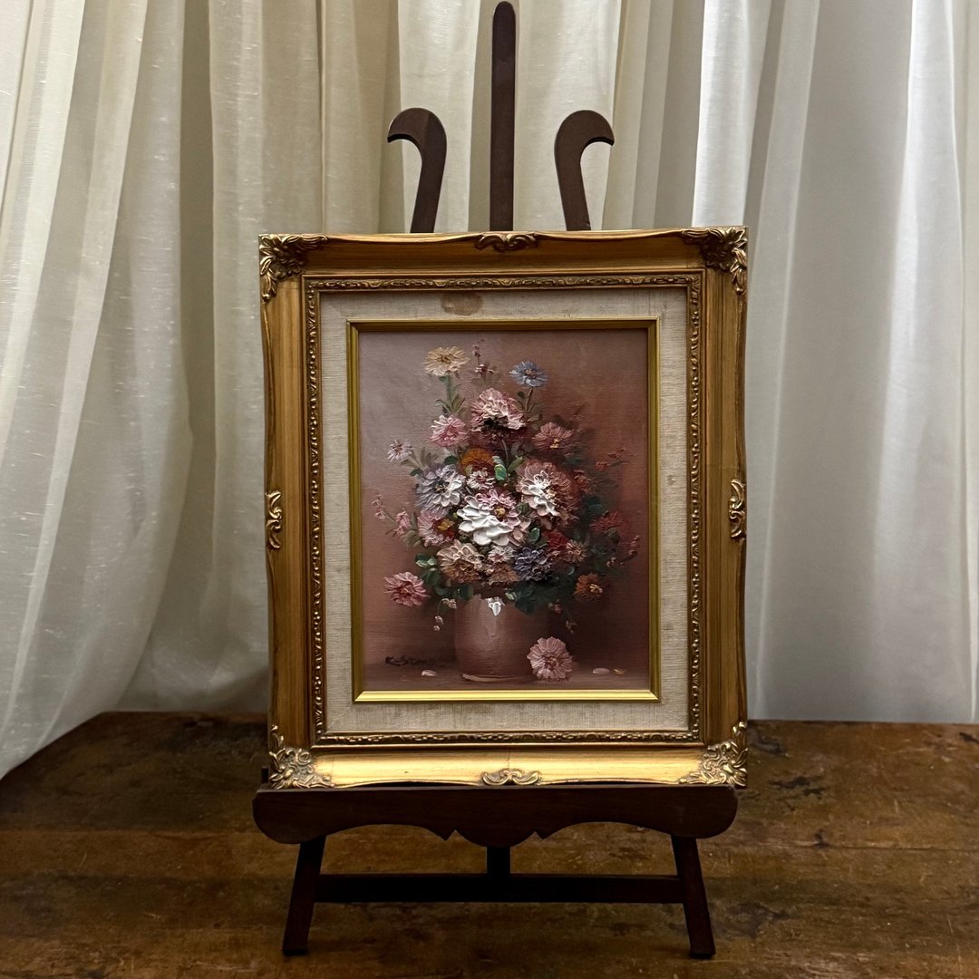 51303-法国 20 世纪花卉油画附原装金箔木框 画家落款 - 墙贴/壁贴 - 其他材质 