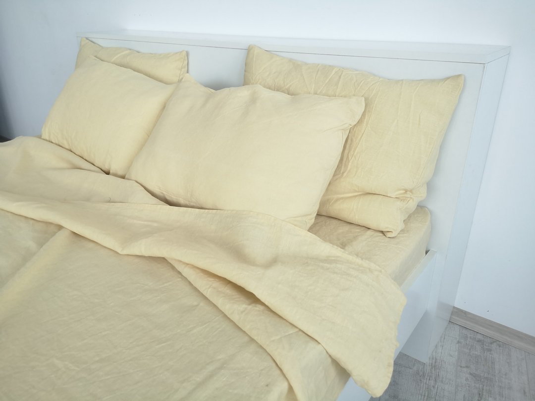 Pastel yellow linen pillowcase /Yellow pillow cover /Euro, American, Taiwan size - 寝具 - 亚麻 黄色