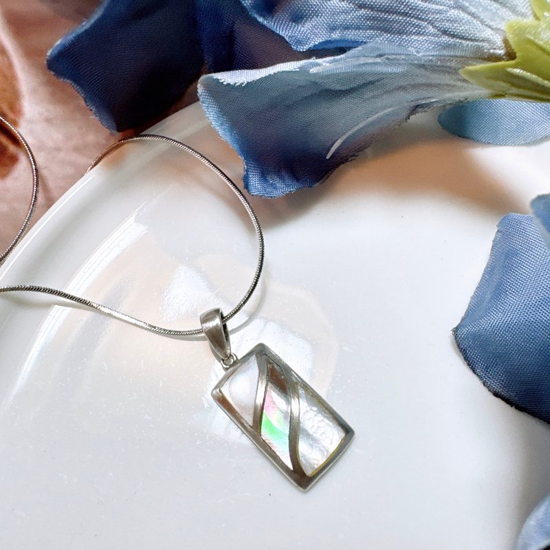 【西洋古董饰品】手工工匠全 925 纯银 天然珍珠母贝鲍鱼贝 银项链 - 项链 - 半宝石 白色