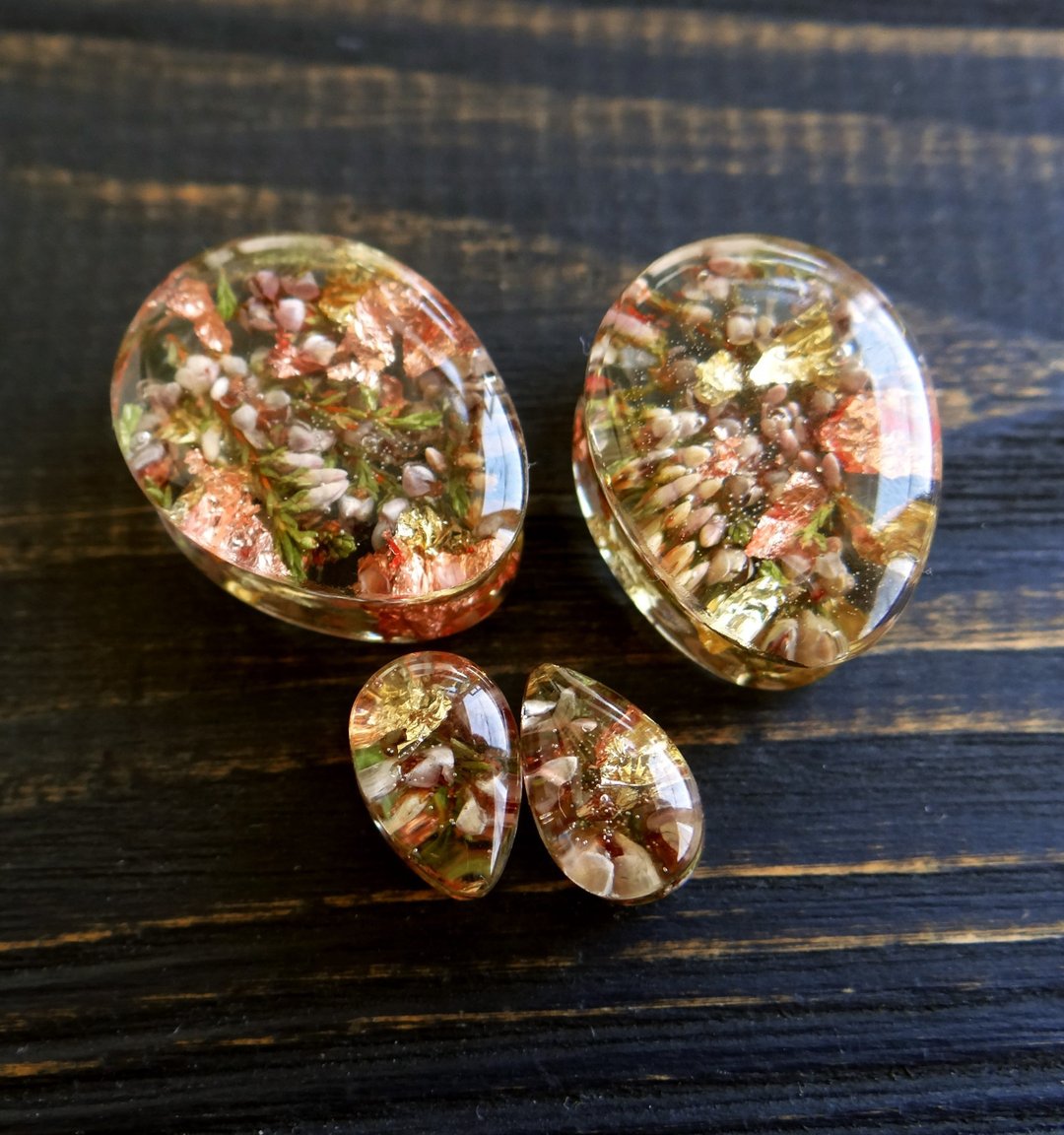Heather plugs earrings 2g 0g 00g 11mm ear gauges Gold Flowers - 耳环/耳夹 - 植物．花 金色