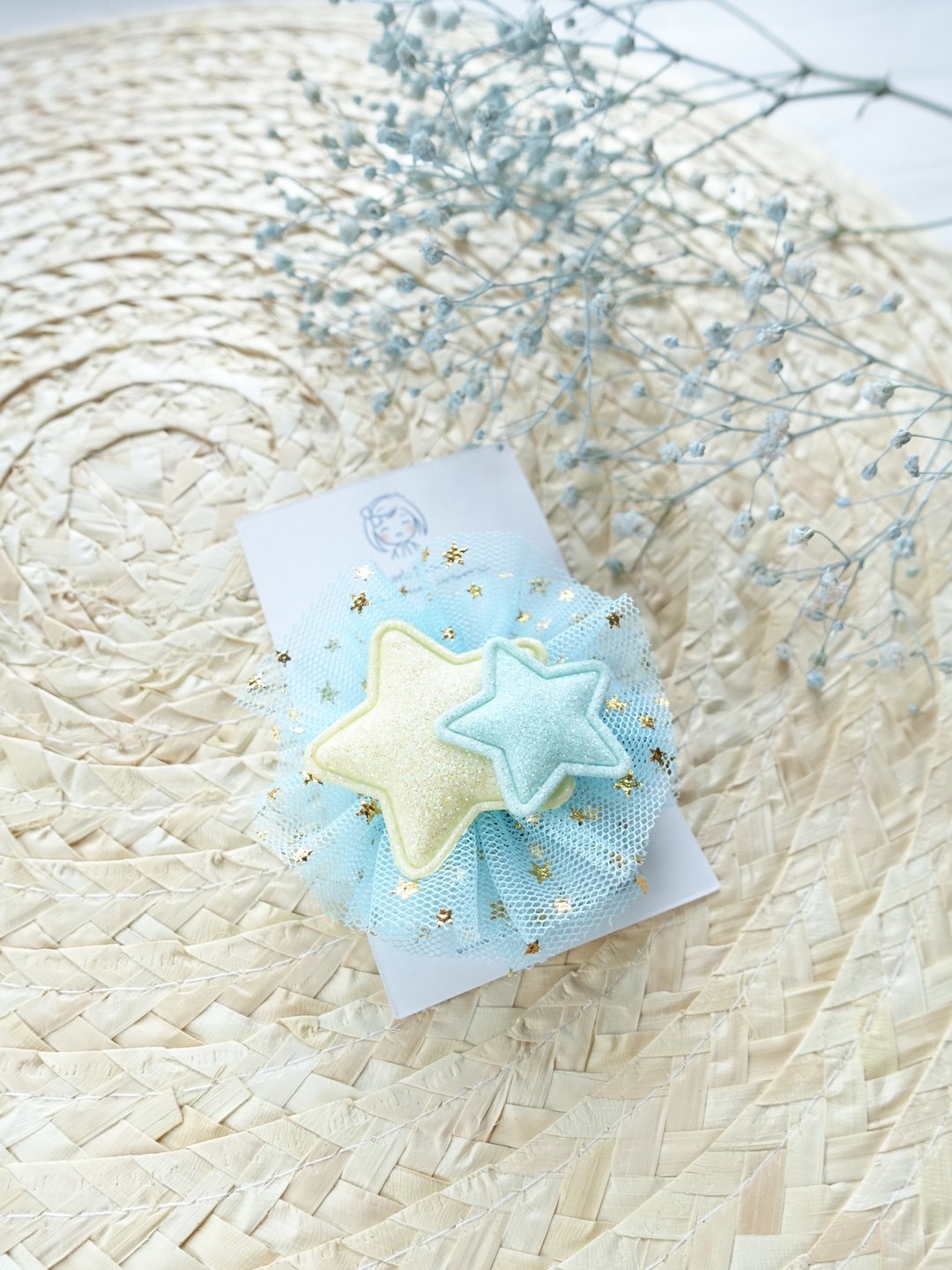 儿童发饰。闪亮网纱星星发夹 浏海夹 (黄+蓝) - 其他 - 其他材质 