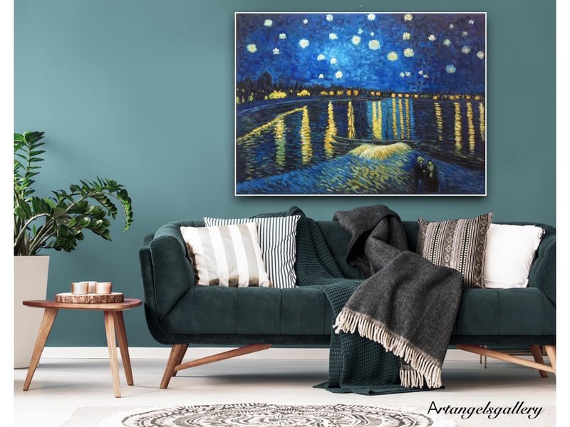 天使画廊/梵谷经典画作/画/罗纳河上的星夜/梵谷 - 海报/装饰画/版画 - 棉．麻 蓝色