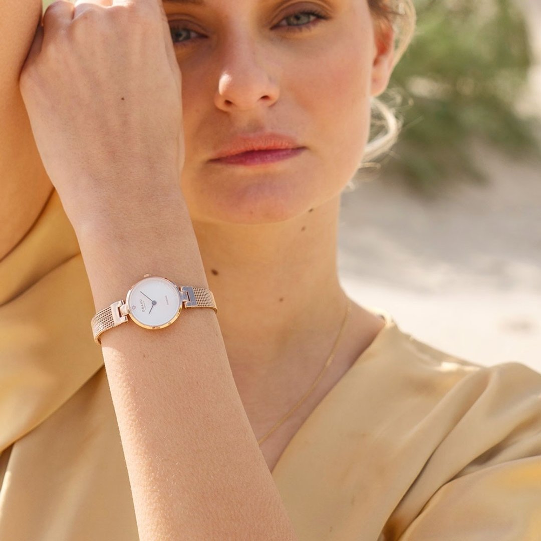 OBAKU 涡旋几何迷你时尚腕表-玫瑰金X白-V256SXVIMV-24mm - 女表 - 不锈钢 多色