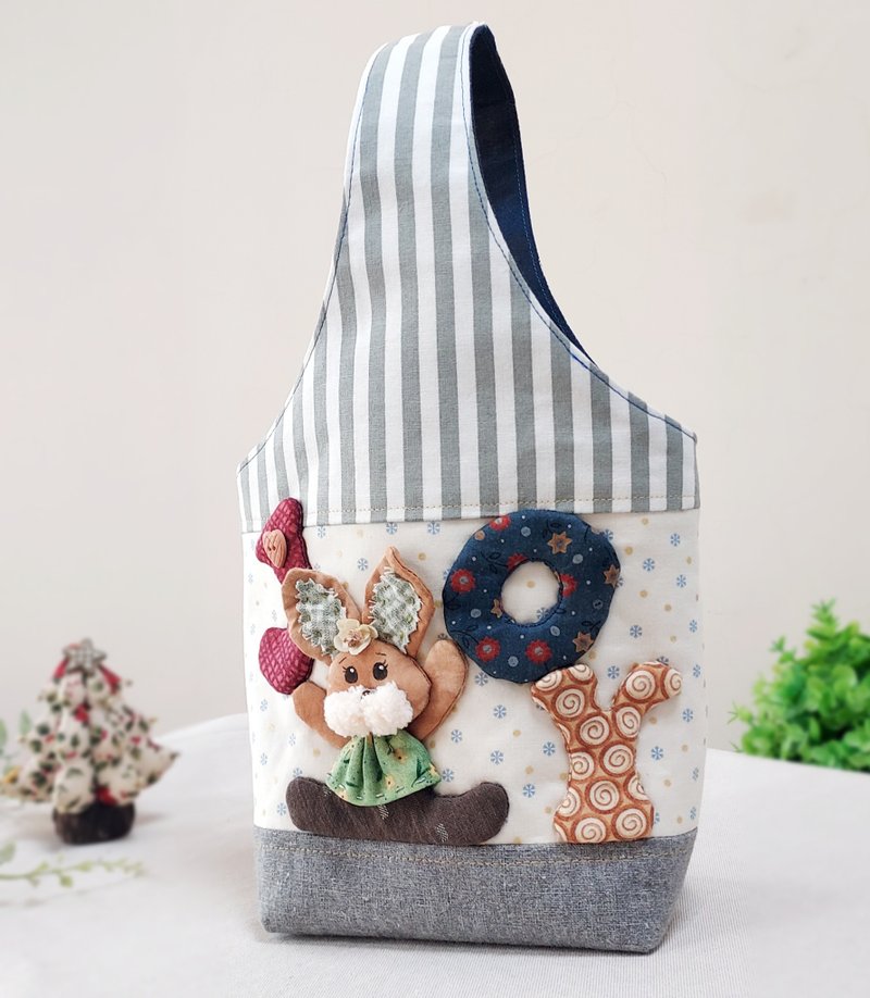 开心兔饮料手提袋/大款 - 随行杯提袋/水壶袋 - 棉．麻 多色