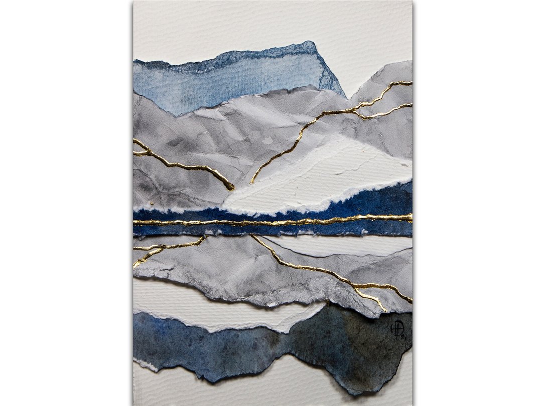 Abstract Landscape Painting Original Art Mixed-Media Artwork Collage Technique - 海报/装饰画/版画 - 纸 蓝色