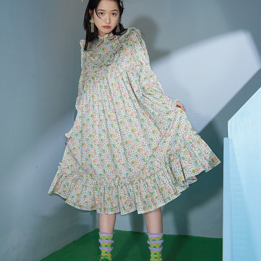 卡通图案 少女印花 荷叶边 娃娃裙 - 洋装/连衣裙 - 其他材质 多色