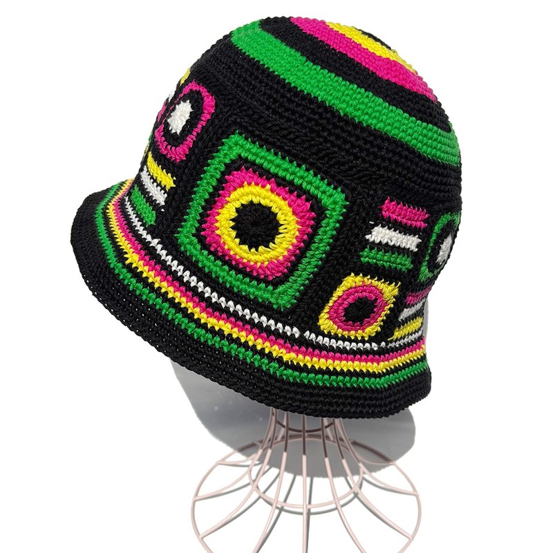 【钩针渔夫帽】CIRCLESTRIPES 钩针编织圆织条纹渔夫帽 MULTI - 帽子 - 棉．麻 黑色