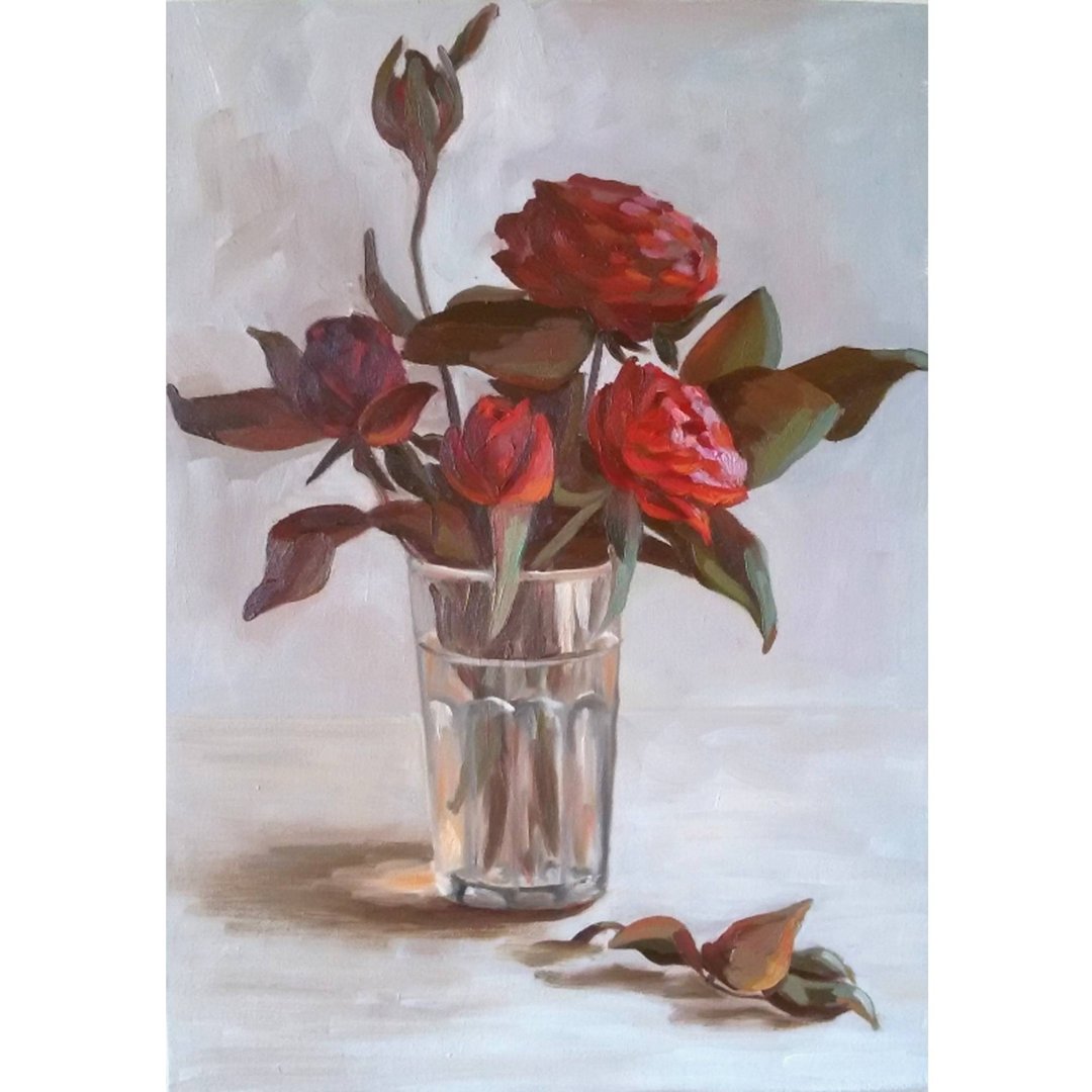 玫瑰画花卉原创艺术花束墙艺术红花静物 - 海报/装饰画/版画 - 其他材质 