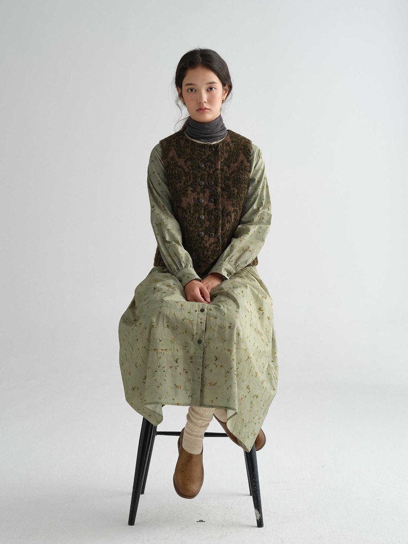 复古绿壁纸花纹提花针织羊毛双排扣马夹 - 女装背心 - 棉．麻 紫色