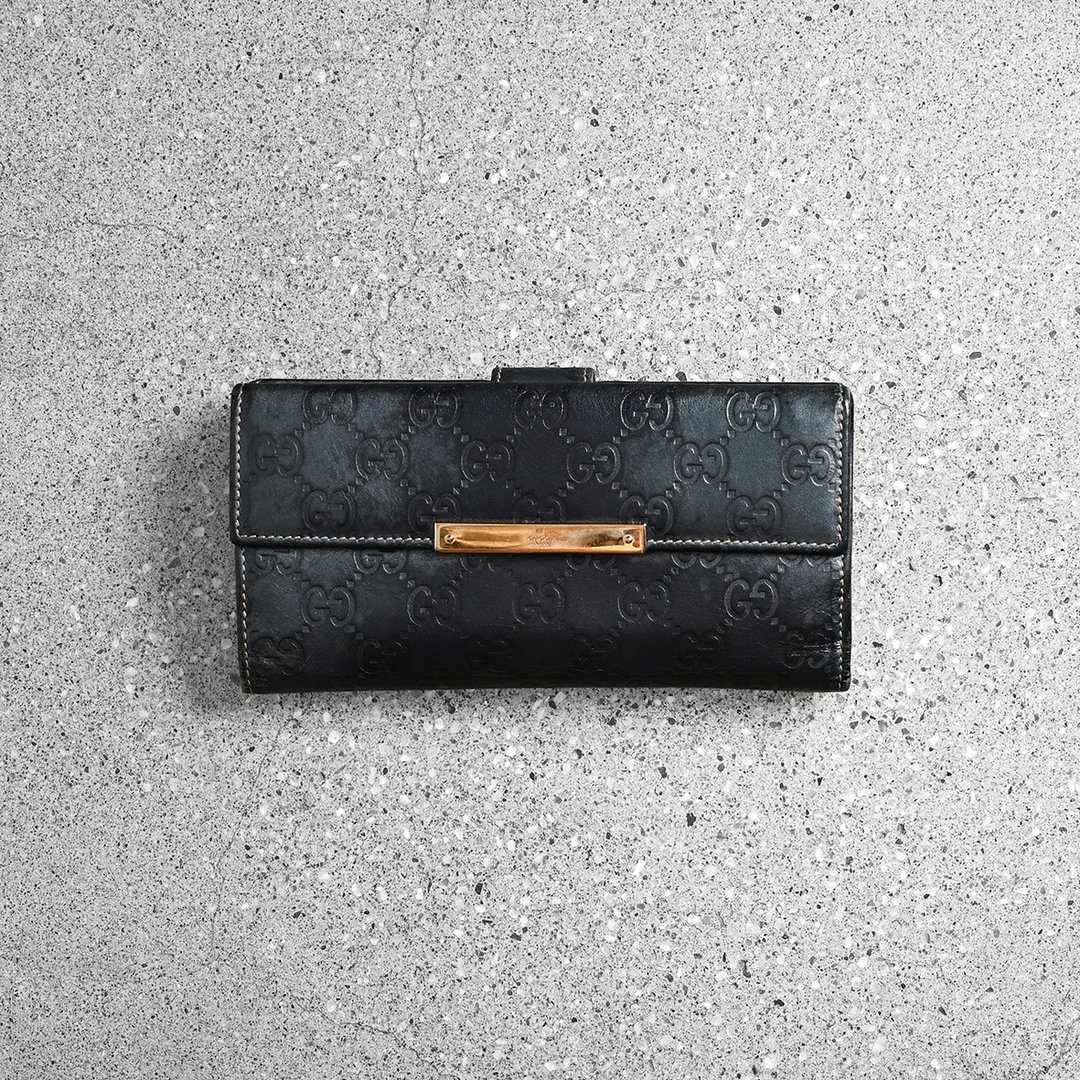 Vintage GUCCI 古董长夹 / 古董皮夹、古董零钱包、古董精品 - 皮夹/钱包 - 真皮 蓝色