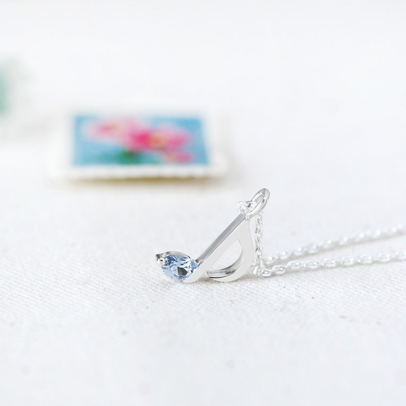 Aquamarine Eighth Note Necklace Silver 925 - 项链 - 其他金属 蓝色