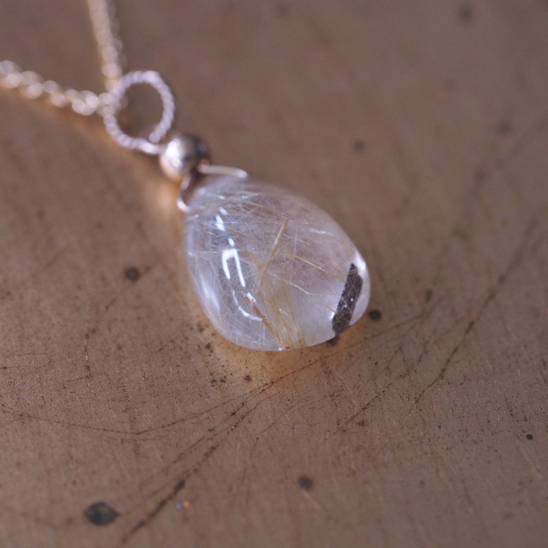 14KGF 针水晶 金红石 钛晶 Quartz Rutilated 项链 Bracelet 含链 - 项链 - 水晶 金色