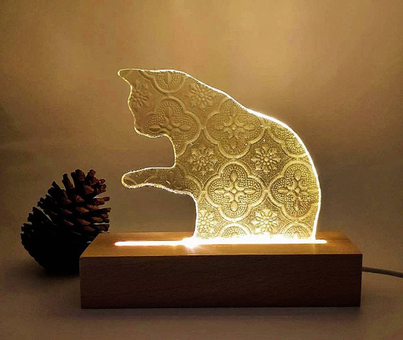 海棠花 猫咪小夜灯 海棠花玻璃 窑烧玻璃 礼品 小夜灯 猫控 - 灯具/灯饰 - 玻璃 